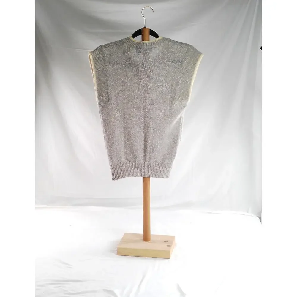 Vintage Nicole Curie Silk Angora Sweater Vest Gray V-Neck Knit Korea Women's